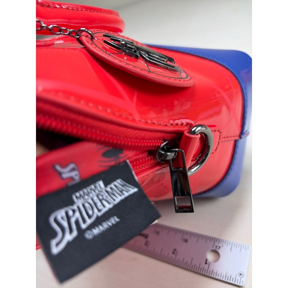 Marvel Spider-Man Red Blue Patent Dome Satchel Bag Universal Studios Purse - Picture 7 of 10